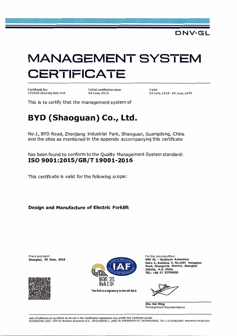 Zertifikat für Qualitätsmanagementsysteme - ISO9001: 2015GBT